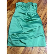 Davids Bridal Silk Short Mini Strapless Bridesmaid Prom Tube Satin Green