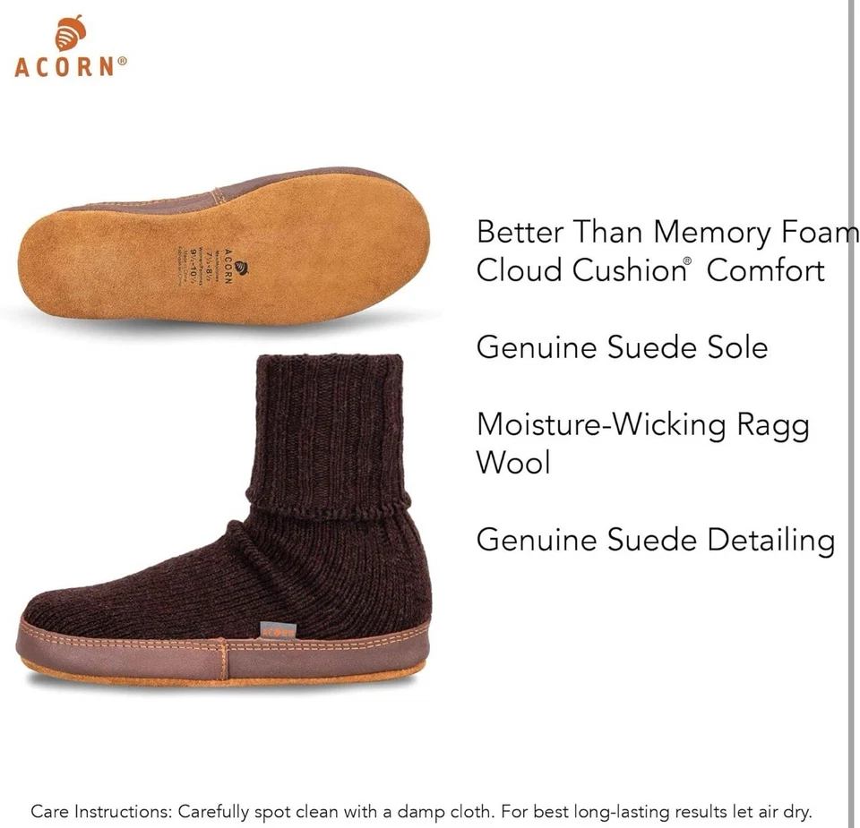 Bellota Original Zapatilla Calcetines Marrón Trapo Lana Nube Cojín Zapatos Talla Hombres 9-10 Foto 2 de 4