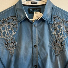 Roar Shirt Mens Large Blue Signature Short Sleeve Embroidered Western W5216JR
