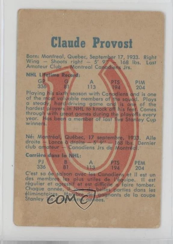 1960-61 Parkhurst Claude Provost #54 - Image 2 of 2