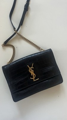Saint Laurent YSL Croc-Embossed Sunset Umhängetasche Leder Schwarz
