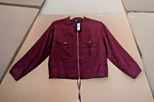 SOHO Women's Burgundy Light Jacket Zip Front Pockets Long Sleeve Drawstring