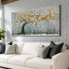 Gold Tree Wall Art Large Canvas Art Wall Decor for Living Room, Botanical Pic...