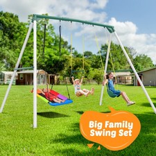 Hapfan 700lb 9.5' Tall Heavy Duty Metal Swing Set with 3 Swings Outdoor Swingset