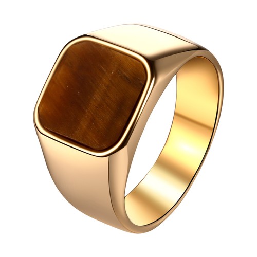 Mens Stainless Steel Tiger Eye Stone Ring Gothic Biker Signet Band Size 6-13 - Picture 2 of 14