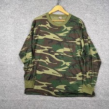 Vintage Ranger Shirt Mens XL Woodland Camo Long Sleeve Pocket Tee Made In USA