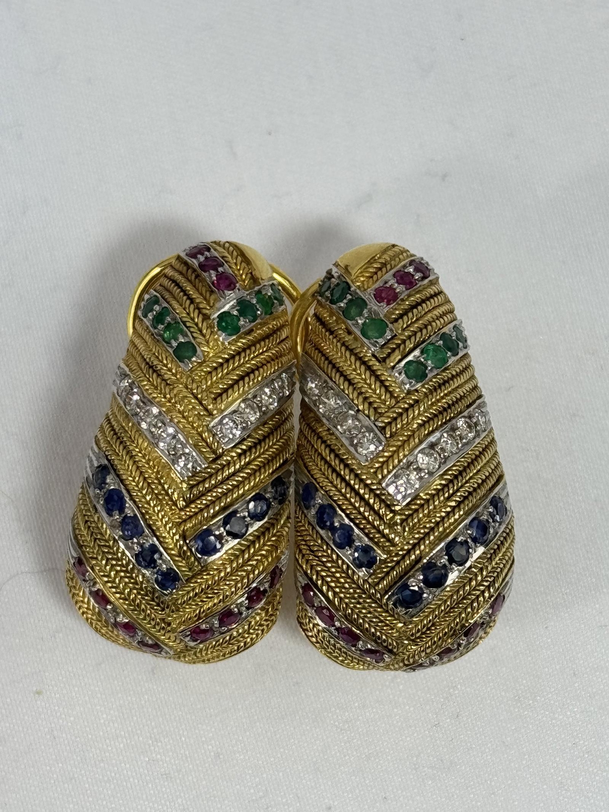 Exquisite Solid Gold Multi-Gemstone & Diamond Ear… - image 1