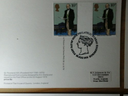1979 SIR ROWLAND HILL PHQ 38 SET OF 4 CARDS FDI REAR PAIRS PHILATELIC BUREAU PMK - Picture 2 of 6