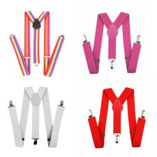 ADJUSTABLE BRACES MENS UNISEX TROUSER ELASTIC Y-BACK SUSPENDERS METAL CLIPON