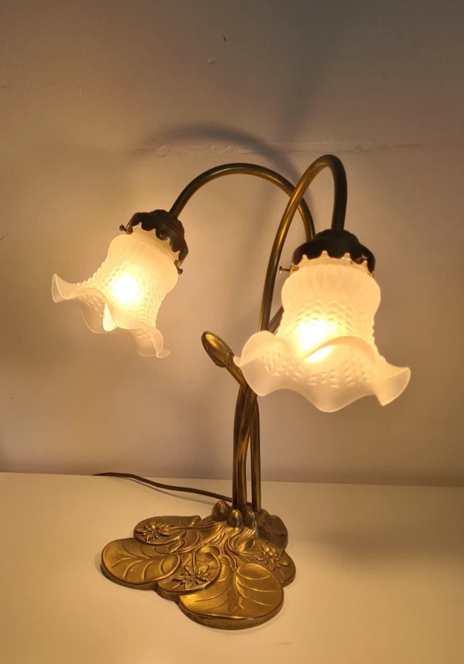 Magnifique Lampe Socle Nénuphars à Deux Branches - Style Art Déco - Années 70 - Photo 3/4