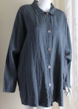 Nwt Marc Ware Sz 3x Lagenlook Art-to-wear Grid Denim Linen Shirt Jacket
