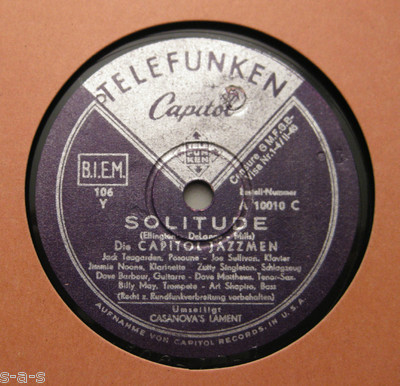 CAPITOL JAZZMEN Solitude (Ellington) / Casanova's Lament CAPITOL (489)