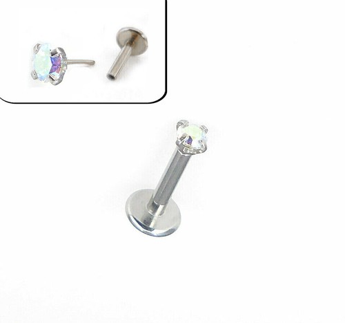 18G Flat Back AB Crystal Earrings-NEW-Threadless Push Pin Nose Ring Labret Rings - Picture 5 of 12