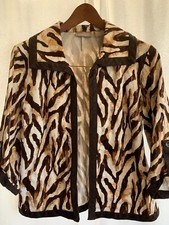 Chicos Size 1 or Medium Open Front Blazer Browns Animal Print 3/4 Sleeve