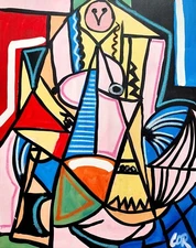 CORBELLIC FAMOUS OWL WOMAN 16X20 LARGE GALLERY CUBIST COLLECTIBLE DESIGNER HOME