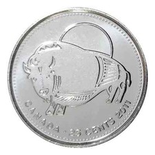 2011 CANADA 25 CENTS WOOD BISON NON COLOURED BRILLIANT UNCIRCULATED QUARTER COIN