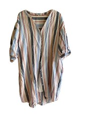 Skies Are Blue - Striped Long Sleeve Bottom Down Shirt Dress - Large