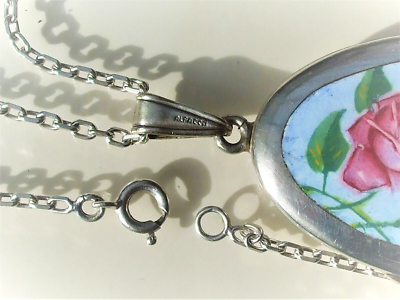 Pendentif Porte-photos Ancien Années 1920/30 En Alpacca Avec émail Rose - Bon état