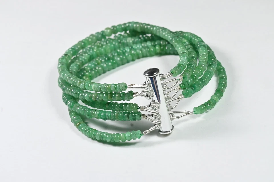 Pulseras con cuentas de piedras preciosas rondelle lisas esmeralda verde natural de 5 capas 8"" Foto 4 de 4