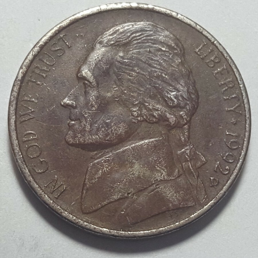 1992 D Jefferson Nickels 5c Improper Annealed Planchet Obv & Rev