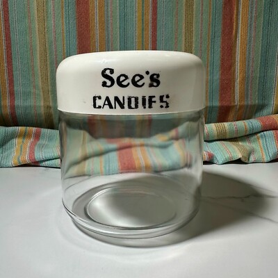 Vintage See's Candies Glass Jar Candy Canister Gemco
