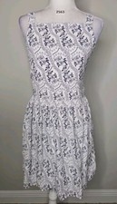 Ann Taylor Loft Floral Cutout Back Fit & Flare Dress Sze 2 Sleeveless Blue White
