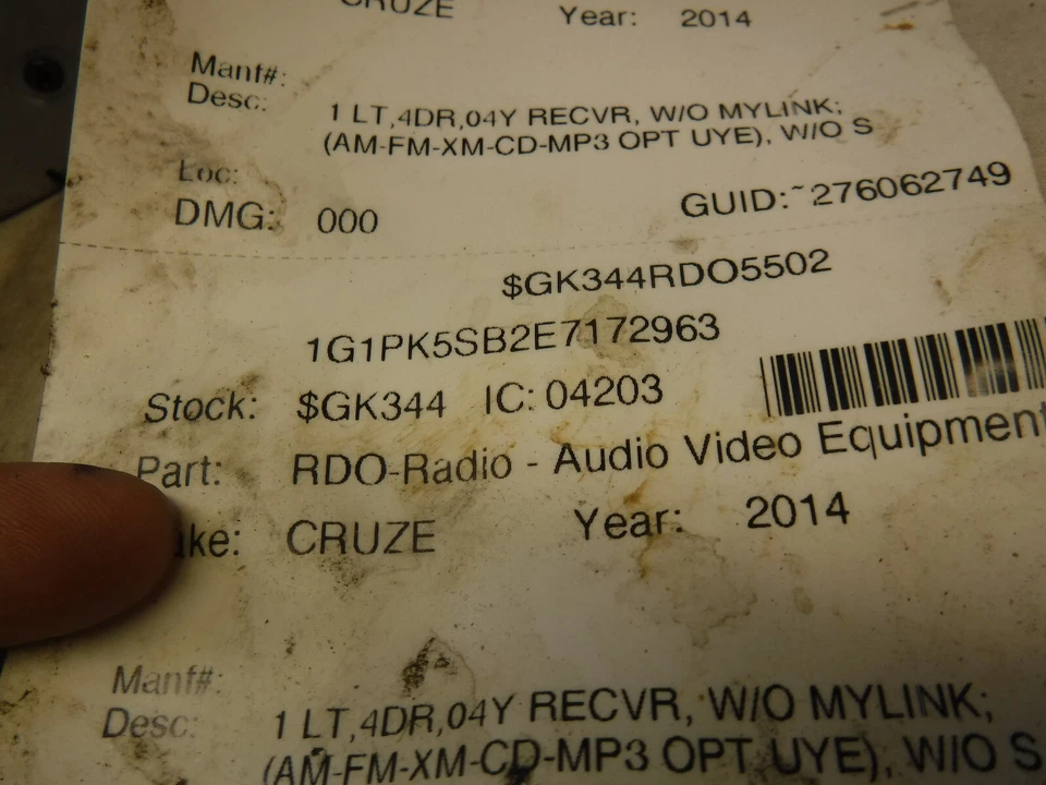 14 2014 Chevrolet Cruze Radio Cd Mechanism w/ Vin Tag 22976364 PPQ103 - Image 3 of 4