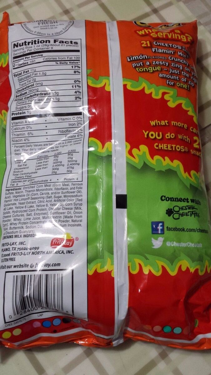 Cheetos Crunchy Flamin Hot Limon Cheese Flavored Snacks 8.5 oz