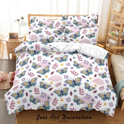 3D Floral Leaves Pattern Butterfly Quilt Cover Set Bedding Sets Pillowcases 64