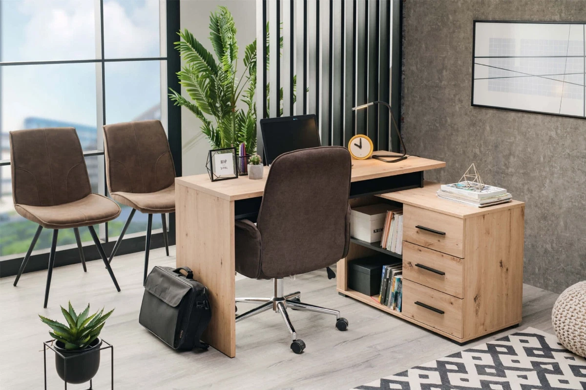Large black desk with clearance storage