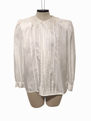 Nilani Vintage White Long Sleeve Lace Bib Collar Women 10
