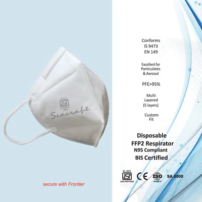 SEACRAFT FFP2 Grade Face Mask CE Certified 5-Layer Dust Pollen Virus Protection UK Seller