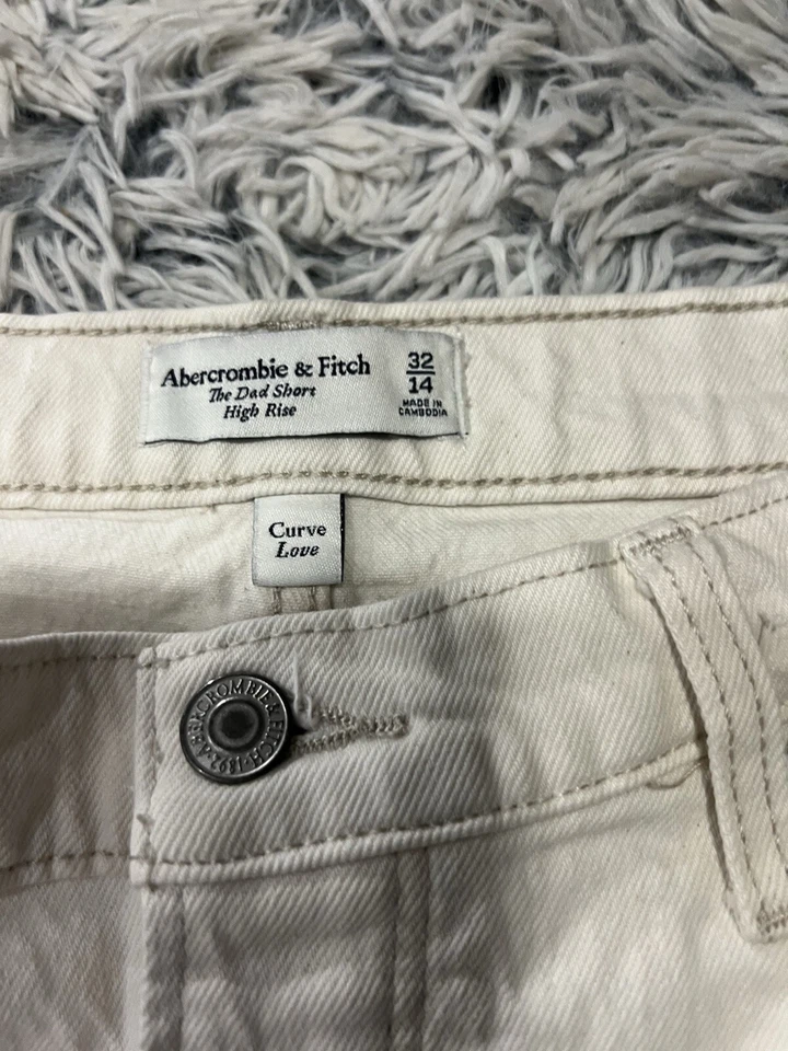 Pantalones Cortos Para Mujer Abercrombie & Fitch 32/14 Tiro Alto Blanco Botón Mosca Foto 3 de 4