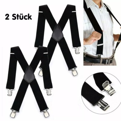 2X Hosenträger Herren Breit X-Form Extra Stark 4 Clip Geschenke für Hosen 50mm