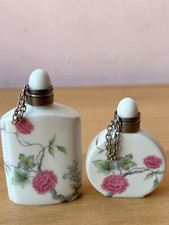 ANTIQUE VINTAGE LIMOGES FRANCE PORCELAIN PERFUME BOTTLES PINK PEONIES FLOWER 2PC