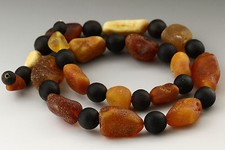 Genuine BALTIC AMBER Natural Raw Sea Pieces Wood Beads Necklace 68.9g n170518-6