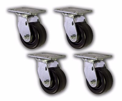 Set of 4 Swivel Plate Casters w/ 4'' x 2'' Non Marking Phenolic Wheels 3200# Cart