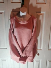 Simply Southern Pink Pull-On Sweater with Peek-a-Boo Shoulders Heavy Knit sz LG