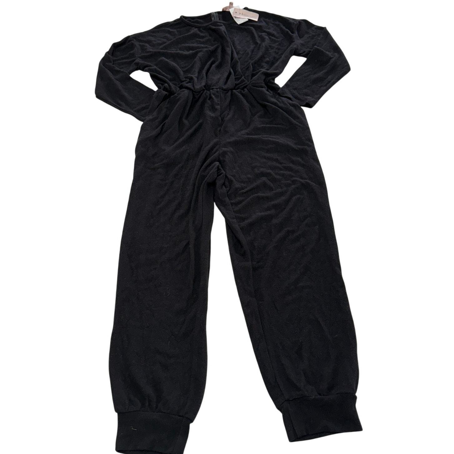 Philosophy Jumpsuit Womens Small Black Dolman Sleeve Tie Waist Pockets-image