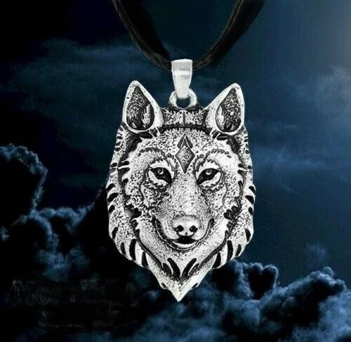 WOLF ANIMAL HEAD EYES VIKING pendant Sterling Silver 925 20