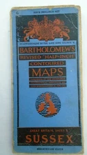 Barts CLOTH Map as Ordnance  Sussex 1947 Hastings Eastbourne Brighton Worthing