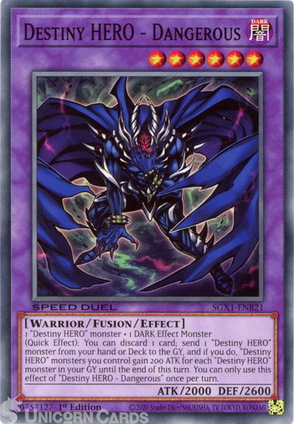 SGX1-ENB21 Destiny HERO - Dangerous Common 1st Edition Mint YuGiOh Card
