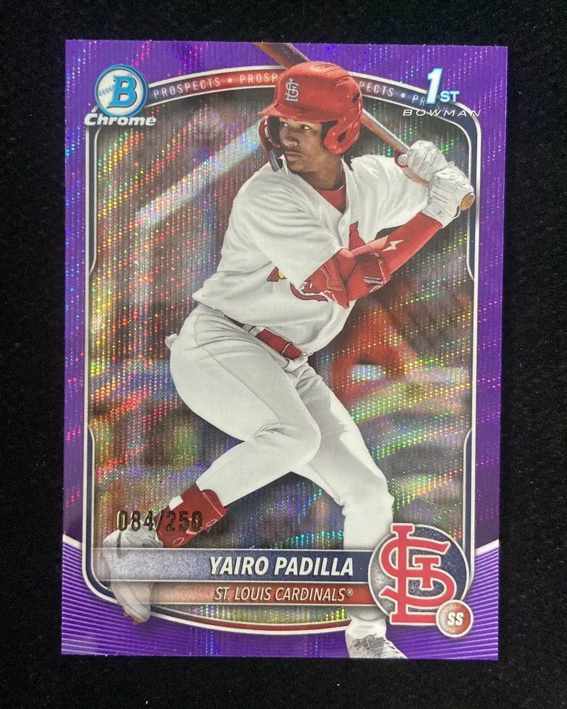 2025 Topps Chrome 1st Bowman Cardinals Yairo Padilla 84/250 Purple Wave HD