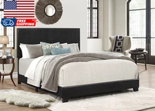 Erin Faux Leather Bed, Black, Queen