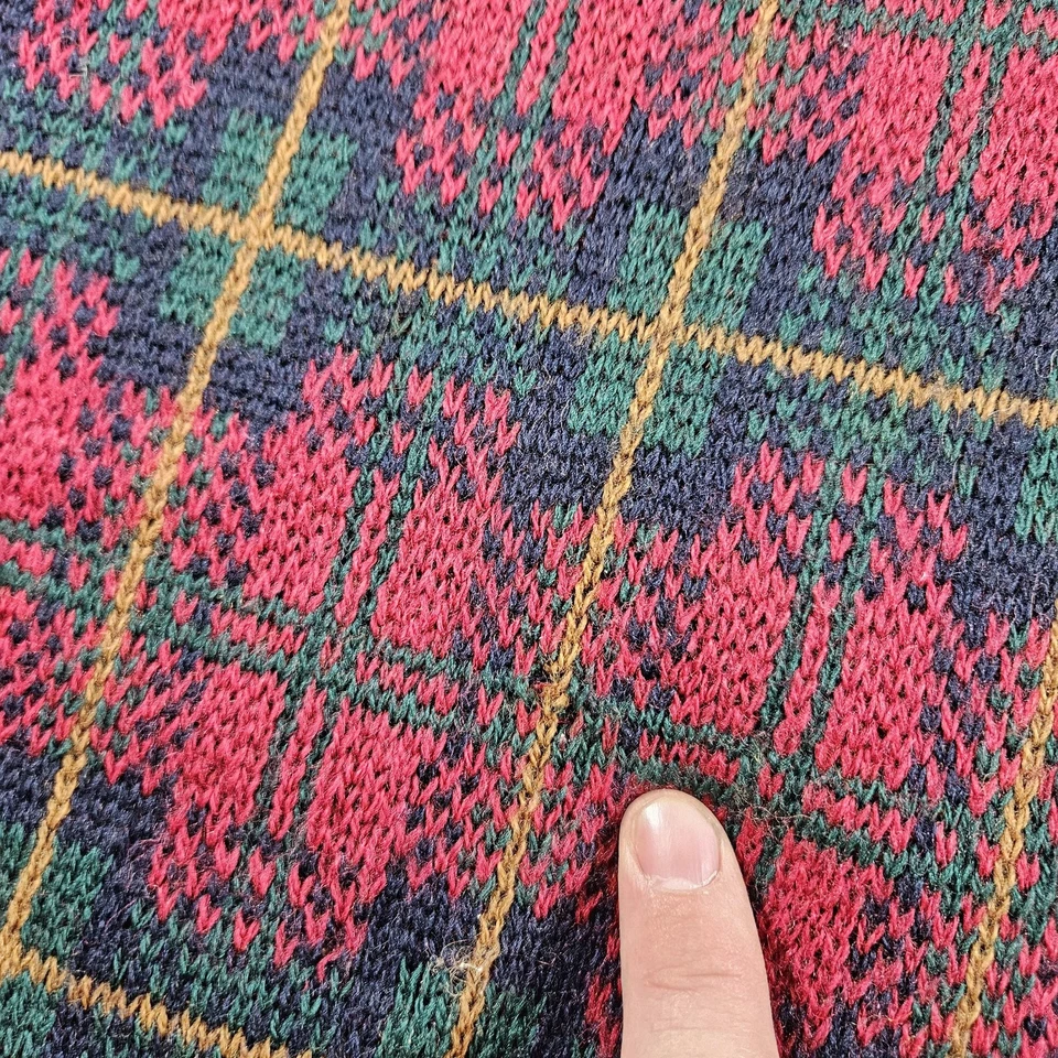 Vintage LL Bean Sweater Mens XL Red Green Wool Plaid Crewneck Knit USA 90s - Image 4 of 4