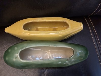 Retro Ceramic Vintage Planters Cucumber and Corn Set of 2 Farm Seed Planters