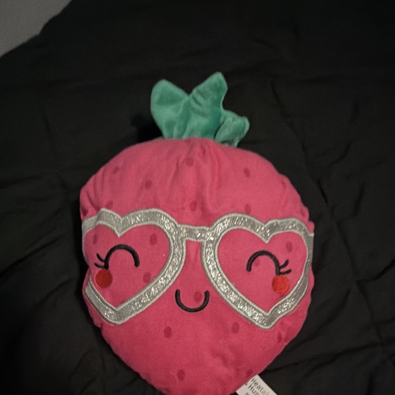 Pink Strawberry Plush Toy w/ Silver Heart Sunglasses, Washable, Valentine’s Day