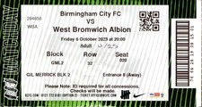 Birmingham City v West Bromwich Albion 06/10/23 Ticket Championship