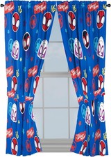 Window Curtains for Kids Bedroom 4-Piece Drape Set with 2 Tiebacks, Blue - Spide