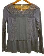 Lauren Conrad Top Women’s Small Blue Lace Floral Sheer Long Sleeve